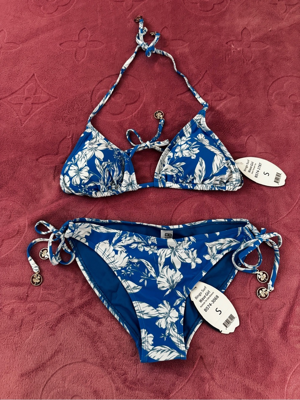 Blue Floral Triangle Bikini Set
